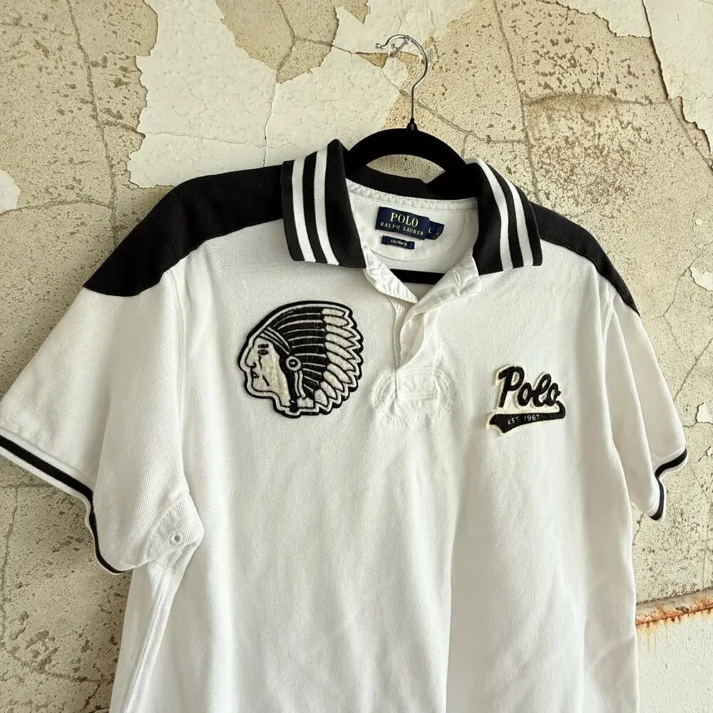 Polo Ralph Lauren Indian Head Chief Patch Polo Shirt Rugby Custom Fit Mens‎ L